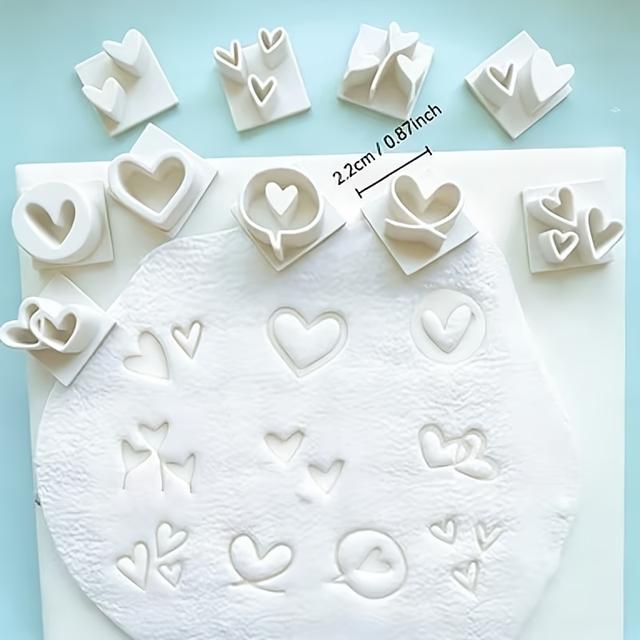 TEMU 10pcs Heart-shaped Clay Stamp Molds | Hollow And Solid Designs For Unique Crafts, Suitable For Ceramics And Pottery Tools, Made Of Plastic