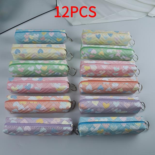 TEMU Pencil Case, 12pcs Heart Pattern Stationery Bag, Pencil Box, Portable Storage Pouch, Suitable For Back-to-, Halloween, Christmas Gifts, Ideal For Storing Small Items