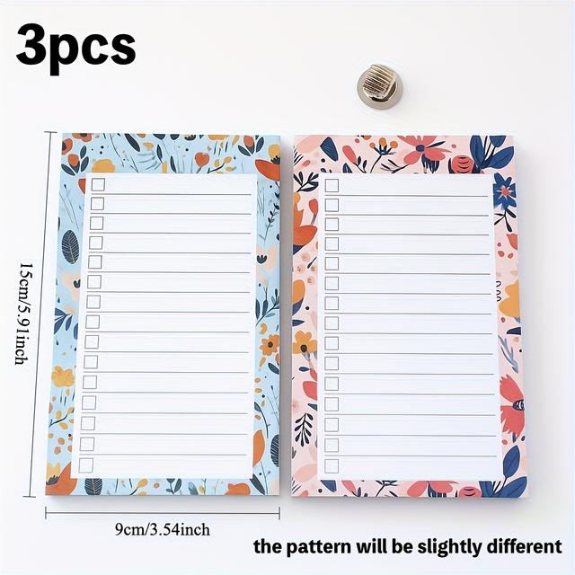 TEMU 3 ks magnetických poznámkových bloků na lednici – 2 květinové seznamy úkolů s 1 držákem na pero, 30 listů každý – na nákupy a připomínky do kuchyně a kanceláře