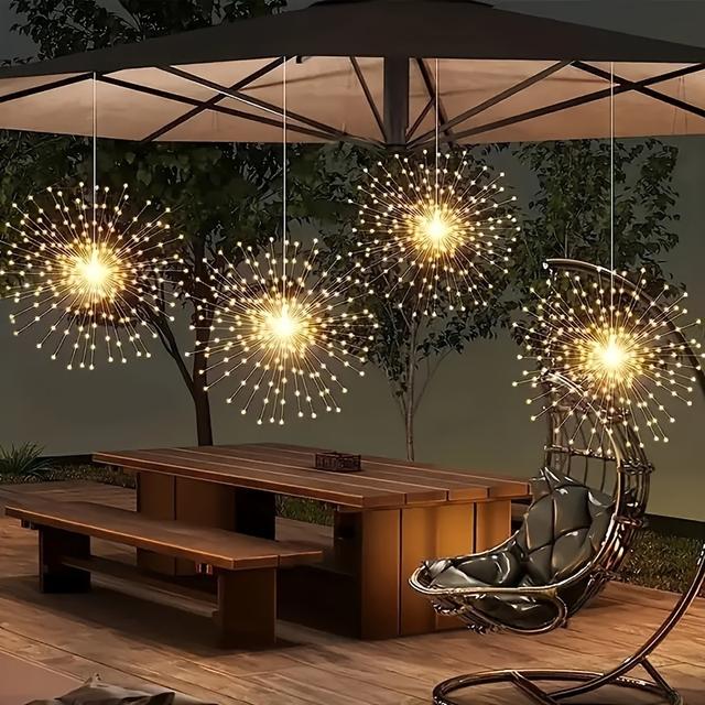 TEMU 180- Usb Chargeable Solar Fireworks String Lights Courtyard Lamp For Christmas Decoration, Outdoor Light Strip