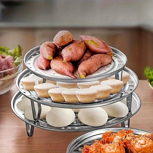 TEMU Set Of 3 Stainless Steel Steaming Racks - Multi-level Round Inserts With Canning Rack Additions, Perfect For Stock Pots And Home Kitchen Applications, Ideal For Steaming Vegetables And Seafood