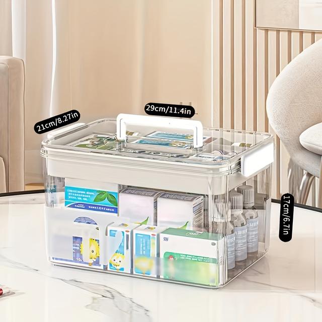 TEMU 1pc Transparent Medicine Storage Box With Handle And Lid | Large Capacity, Portable, Plastic, Suitable For Easy Of Medicines, Not For