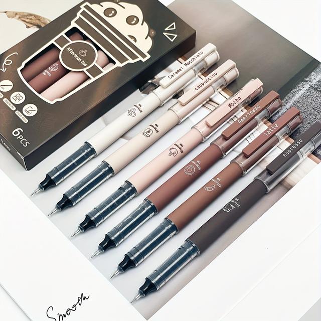 TEMU 6pcs/8pcs Coffee Theme Liquid Quick-drying Ink Gel Pens, No Pens For Note Taking Drawing School& Office Supplies
