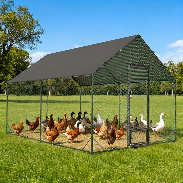 TEMU 1pc Upgraded Xl Chicken Coop Walk-in Chicken Runs With Waterproof Cover Chicken Pen Rabbits Cage For Outdoor 3x4x2.7m