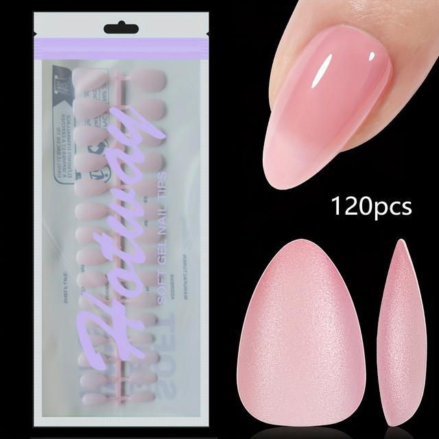 TEMU 120 Stk. kurze mandelförmige Nagelspitzen, 15 Größen, reines Nude-Rosa, schlichtes Design, Acryl-Künstliche-Nägel, geeignet für DIY-Nagelkunst-Design, Aufpressnägel, Nagelzubehör
