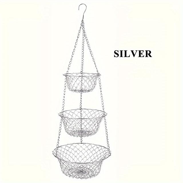 TEMU Collapsible 3-tier Hanging Basket, Fruit And Vegetable Storage Organizer With Accessories – Ideal For Kitchen, Living Room, And Bathroom Decor, Versatile Storage Solution