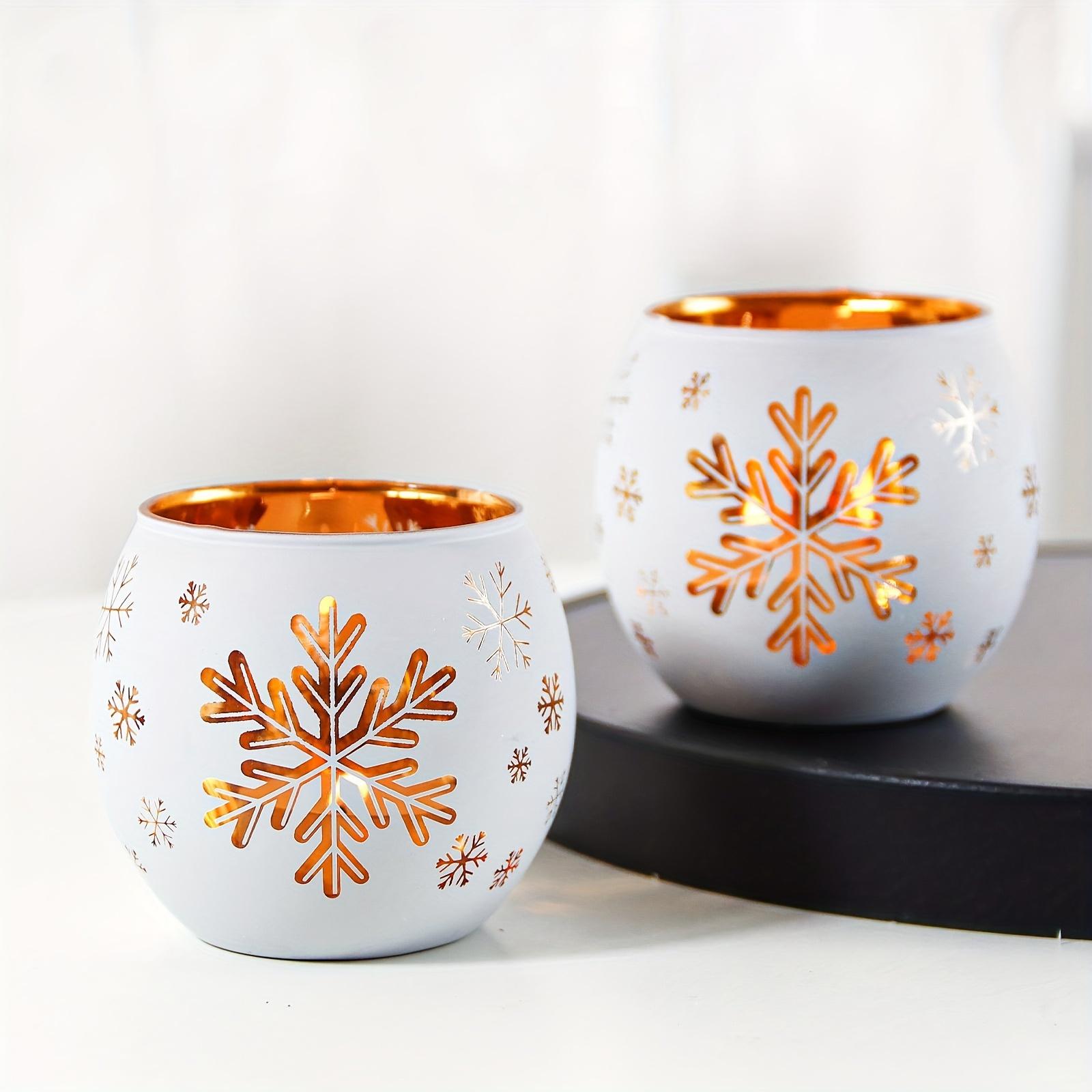 TEMU Set van 2 Winter-Thema Sneeuwvlok Decoratie - Glazen Kaarsenhouders, Ronde Tealight Houders met Kerstsneeuwvlokken, Ideaal voor Bulk Gebruik in Nieuwjaar en Kerst Huisvieringen