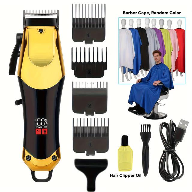 TEMU Men's 10-in-1 Clipper Set, Usb Rechargeable With Lcd Screen & Adjustable Length, Professional Haircut Kit Including Cape & Oil, Perfect Gift For Dad Or Boyfriend (valentine's Day, Father's Day)