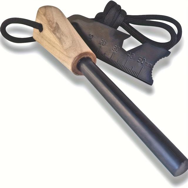 TEMU Big Magnesium Fire Starter Featuring A Wooden Grip - Essential Flint For Outdoor Activities Like Camping, Hiking, And Barbecues