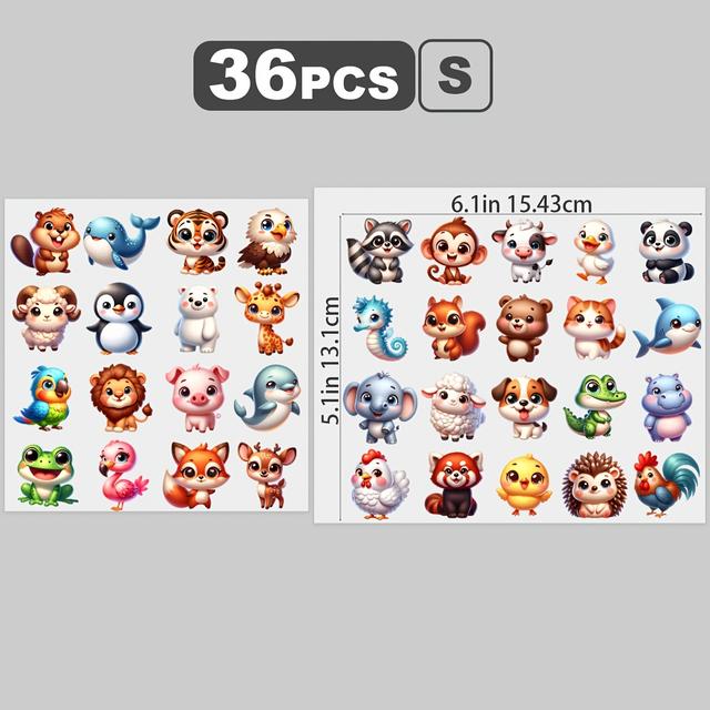 TEMU 36 Stück Niedliche Tier-Cartoon DIY Bügelbilder, Geeignet für Kleidung T-Shirts Jeans Rucksack Waschbare Wärmeübertragungs-Designs
