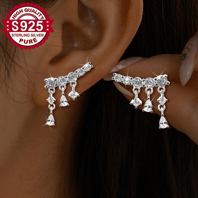 TEMU Paar, S925 Silber, Acht-Sterne--Quastenohrringe, exquisiter und eleganter Schmuck zur Betonung des femininen Charmes bei Banketten, Abendessen oder Partys, hypoallergen