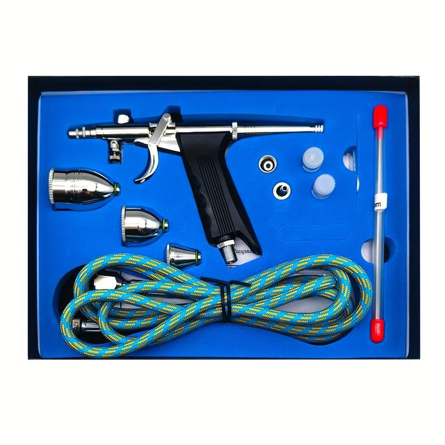 TEMU Professional Airbrush Kit With 0.3mm, 0.5mm, 0.8mm Nozzles, Needle Accessories, Oil-free, For Nail Art, Tattoo, Car Model, Spray Painting - No Power Supply Needed