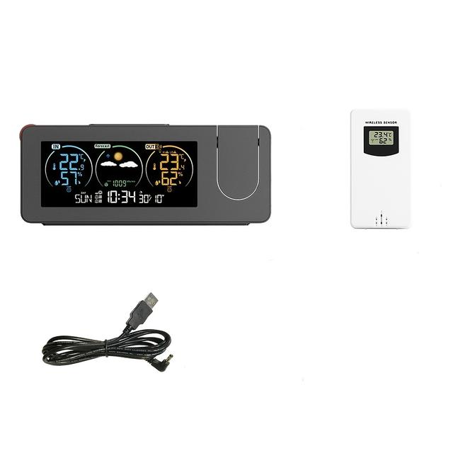 TEMU Multifunctional Electronic Projection Clock With Perpetual Calendar, Weather Station, Temperature And Humidity Forecast, Color Screen Digital Alarm Clock, And Thermometer