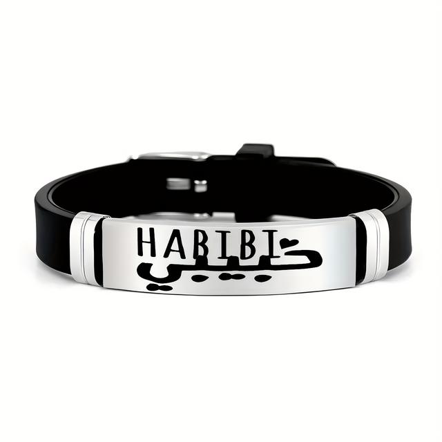 TEMU Schmuck mit arabischem „“-Schriftzug-Design, 202 Edelstahl-Plakette mit hochdichtem Kieselgelschlaufenband – für Feiertags- Geburtstagsgeschenke