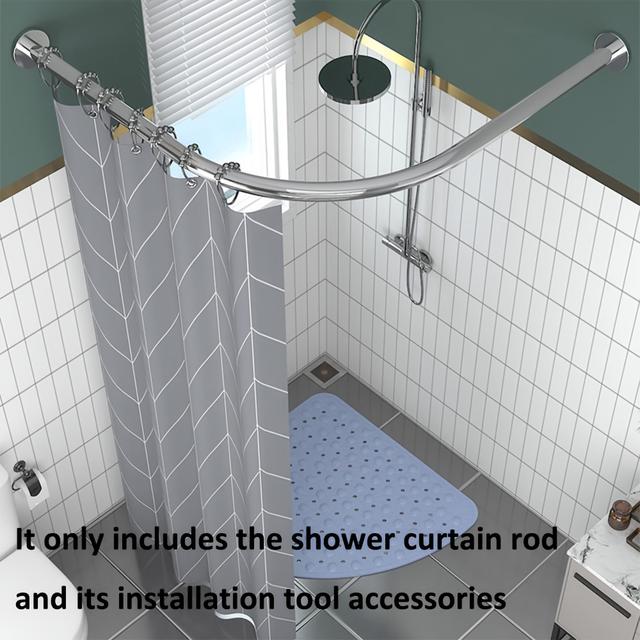 TEMU Adjustable Curved Shower Rod – No Drill Stainless Steel Tension Arc Rod, Space-saving L-shaped Design, Rustproof & Sturdy For Bathroom/bathtub ()