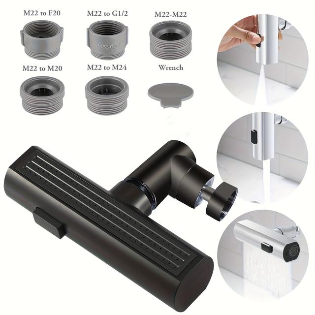 TEMU 1pc Upgraded 360 Degree Rotation Universal Kitchen Faucet Head, 3 Functions Sink Aerator, Faucet Replacement Parts With 5 Adapters, Big Angle Rotatable Faucet Sprayer Head Extender