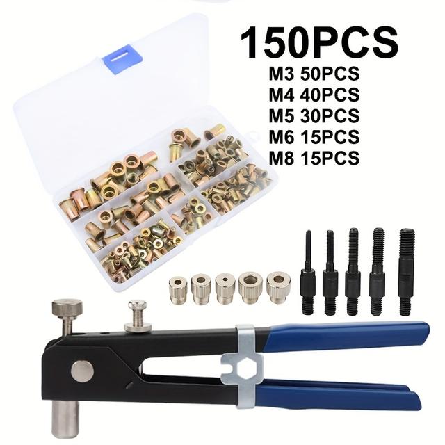 TEMU 150pcs Color Rivet Nut Set + Industrial Manual Rivet Pliers With M3m4m5m6m8 Set Carbon Set