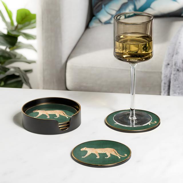 TEMU High-end Coasters With Glass Prints Featuring Leopard Art On Background