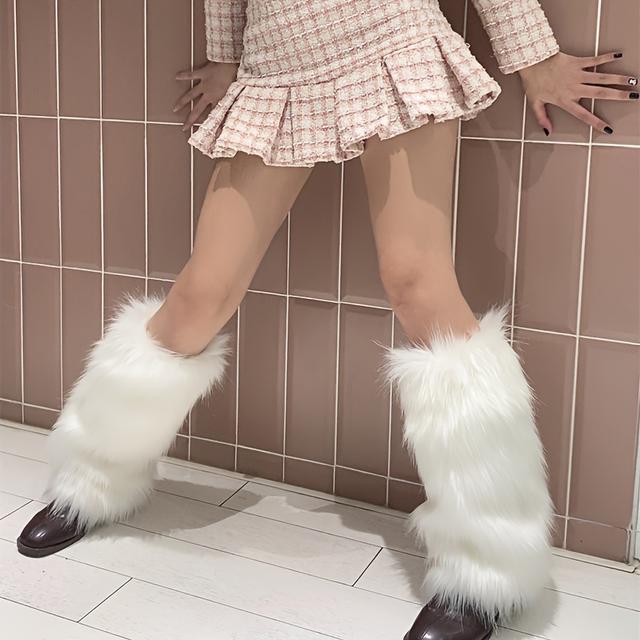 TEMU 1 Pair/ Of Various Styles Of Plush Sock Covers For Women, Autumn And Winter Knee Protection, Warm Mid-calf Slouch Socks