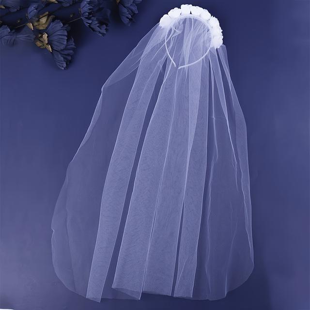 TEMU 1 Bloemen Hoofdband met een Prachtige Sluier, Bruidshoofdband met Sluier