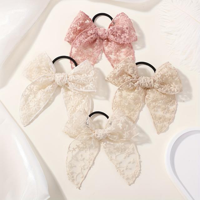 TEMU Elegante 4er-Set Spitzen-Schleifen-Haargummis für Mädchen - Transparentes Band, Ganzjahres-Modeaccessoire