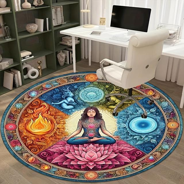 TEMU 800g/m² Kristallsamt Meridian Wasser Feuer für Lotus Yoga Mädchen Meditationsmatte für Zuhause, Wohnzimmer, Schlafzimmer, Yogamatte, Balkon, Reise-Bodenmatte, Teppich