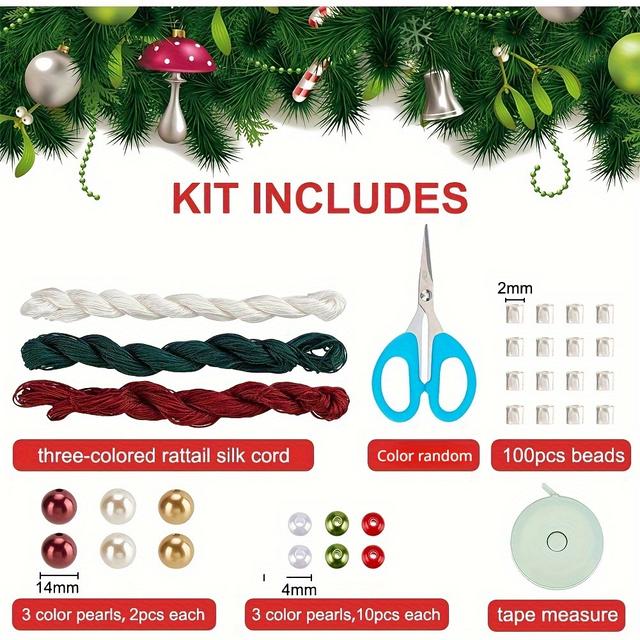 TEMU Set Of 3 Macrame Ornaments For Christmas - A Beginner's Kit For Hanging Decorations With Instructional Video For Decor