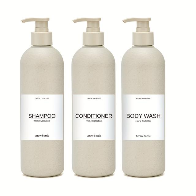 TEMU 1 Set/3pcs Shampoo, Conditioner & Body Wash Dispenser Kit With Labels - 500ml (16.9oz) Bathroom Organizer Bottles And 3 Extra Labels