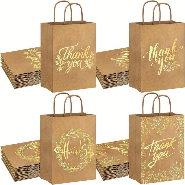 TEMU 24 Stk. Dankeschön-Partybeutel Goldfolie Kraftpapier Geschenktüten Braune Papptaschen mit Griff Partygeschenktüten für Geburtstage