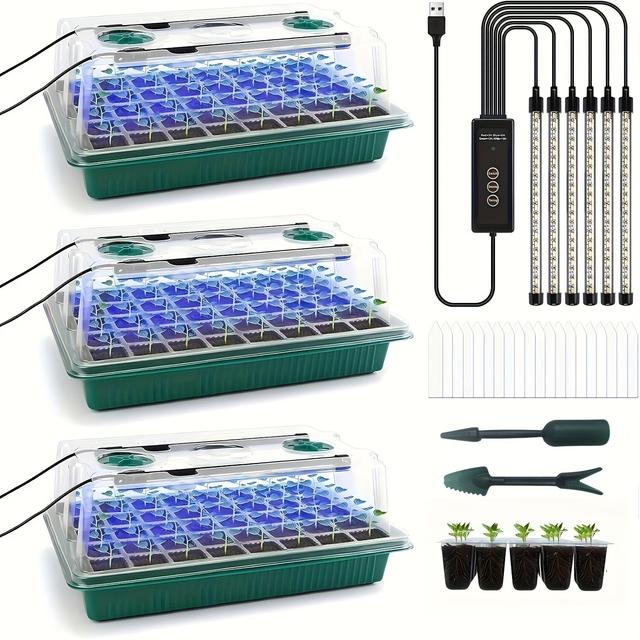 TEMU 3-teiliges Keimlings-Starterset, inklusive 120 Zellen 6 LED Vollspektrum-Pflanzenlampen mit & Hochdom – Perfekt für Gewächshaus oder Balkongartenbau. Ideales Geschenk zum Einstieg