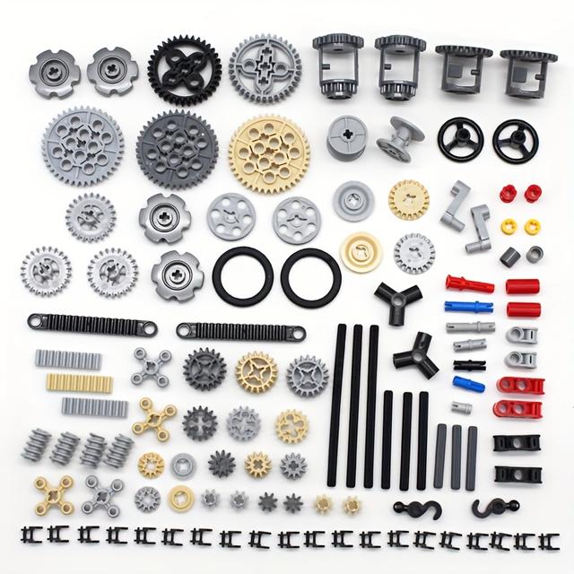 TEMU 116pcs Of Building Block Technology Components Including Gears, Pins, Shafts, Differential Gears, Wheels, And Connectors.