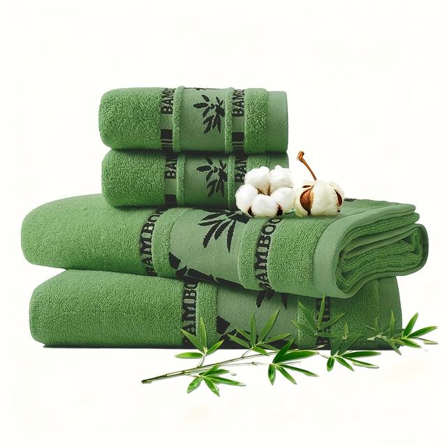 TEMU 4pcs Bamboo Cotton Blend Towel Set - Super Soft & Quick-drying | High Absorbency Towels | Modern Space-themed Design | For Bathroom, Spa, Beach | Light Beige-friendly
