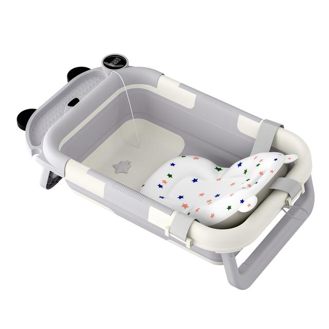 TEMU Baignoire pliable pour bébé avec oreiller de bain et thermomètre intégré, baignoire pour enfants avec support de bain, bain portable pour bébé article pour nouveau-nés et tout-, &