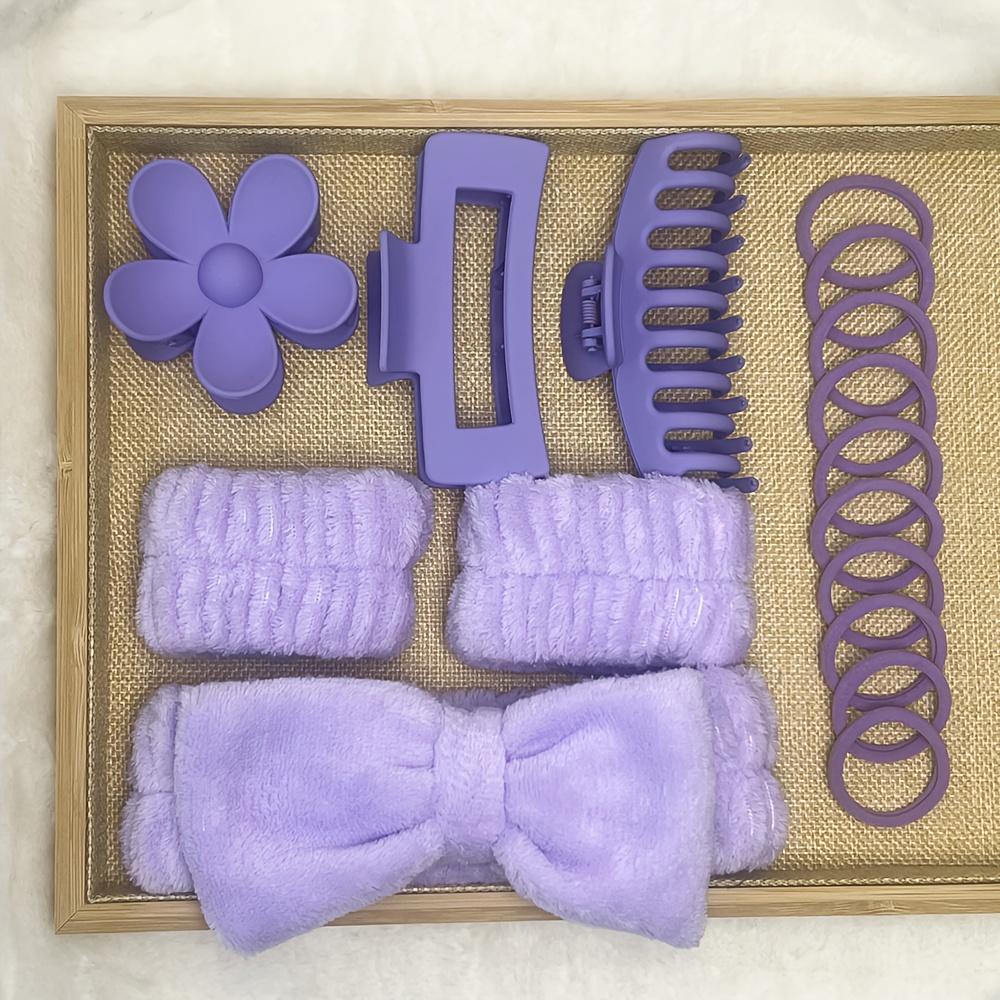 TEMU 16pcs Coral Velvet Hairband Set - Bow-shaped Face Mask Headband + Wristband + Flower Hairpin. Women's Skincare And Makeup Headwear Set. Suitable For All . Beauty And Personal Care