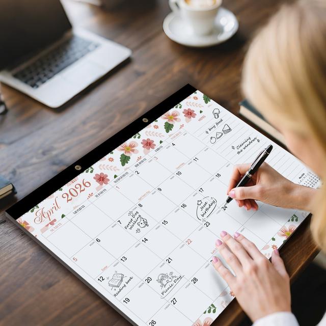 TEMU 1 Set Desk Calendar 2026-2027: 18-month Calendar From Junuary 2026 To 2027 With Schedule & Holidays, 17" X 12" Thick Paper & Large Corner Protectors For Home And