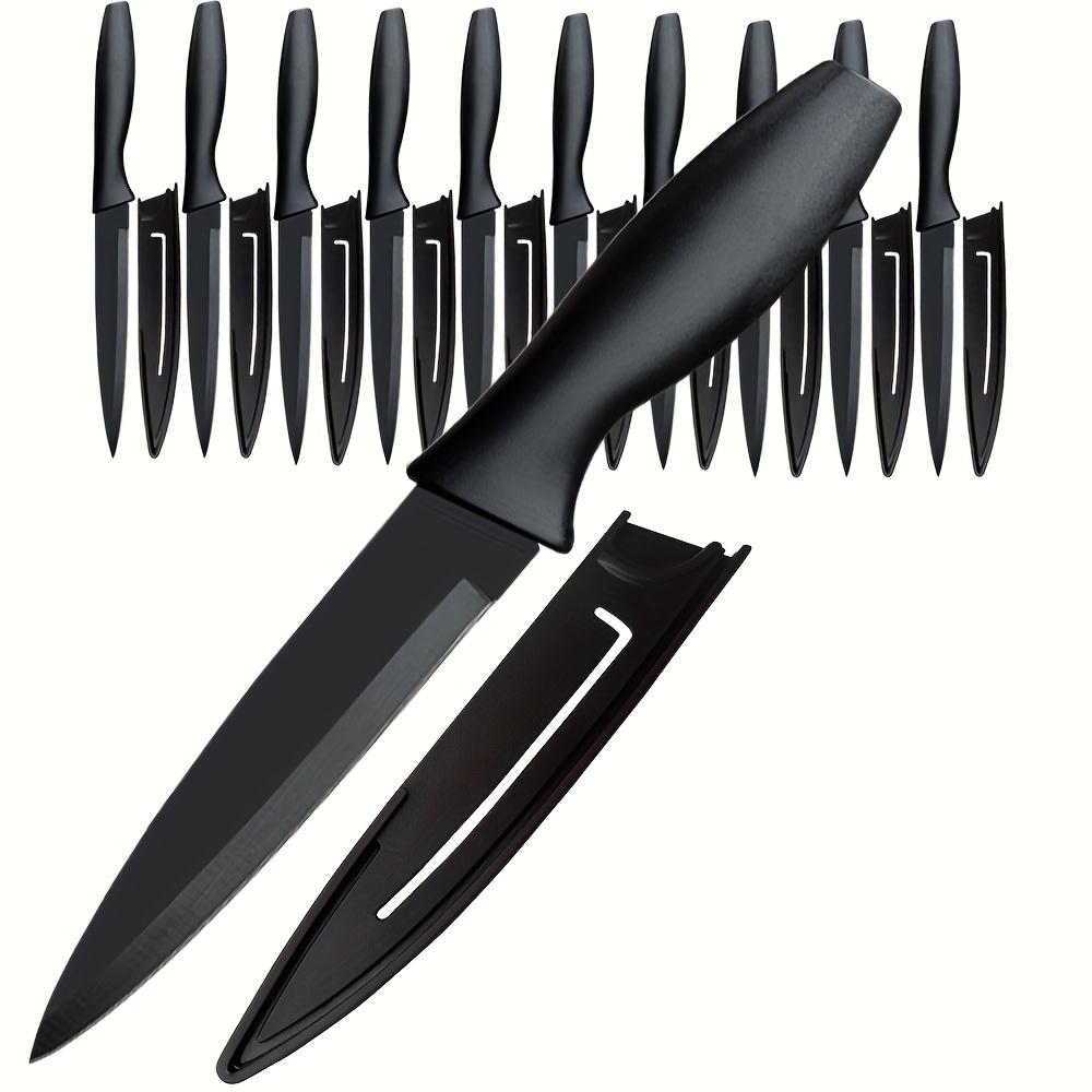 TEMU Knife Set Of 10, Utility Knife With Matching Protective Cover, Kitchen Knives Scratch Resistant And Rust Proof, Hard Stainless Steel, Non Stick Black Color Coating Blade