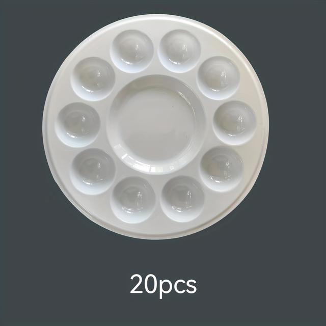 TEMU Set Of 20 White Ultra-thin Flexible Painting Palettes, Available In Round Diameters Of 12 Or 15 Cm, Suitable For Mixing Paints And Easy To Clean