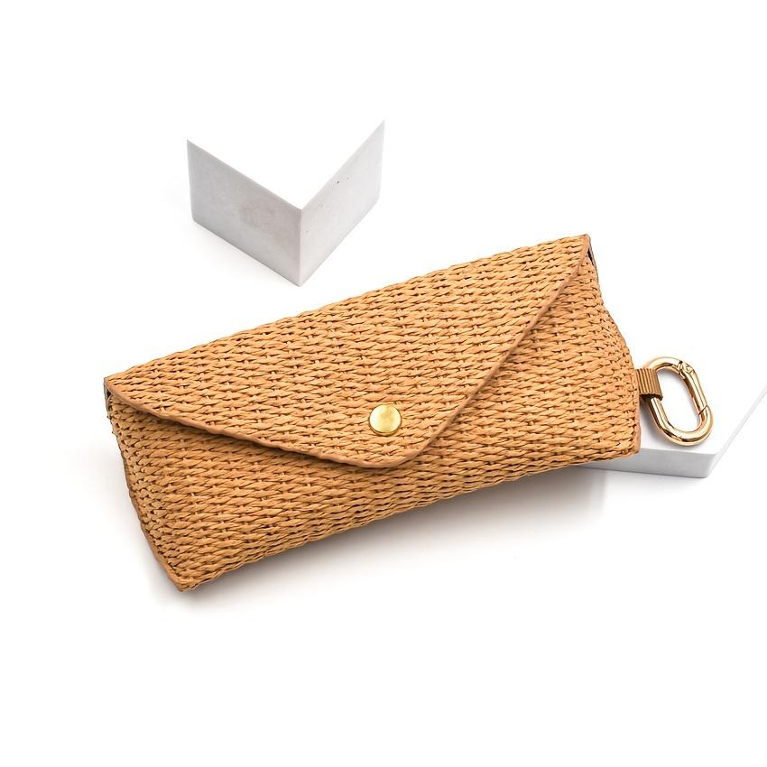 TEMU Chic Woven Straw Eyeglass Case With Hook - Durable Pp Material, Soft Protective Fashion Glasses Pouch For Women's Fashion Accessory