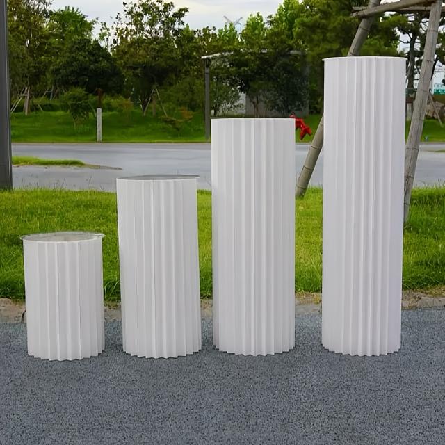 TEMU 4 Stück Elegante Weißes Papier Römische Säulen Kunstwerke - Faltbare Zylindrische Hochzeit & Party Dekorationen, Ideal für Verlobung, Geburtstag und Jahrestage Feiern, Hochzeit Dekorationen