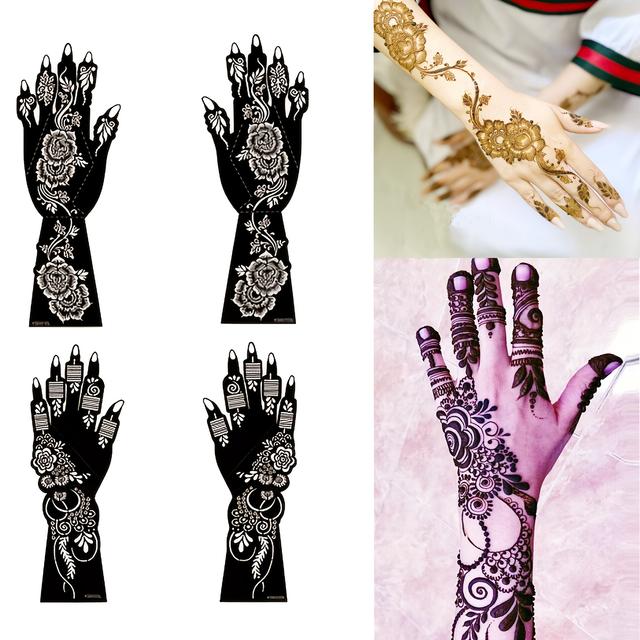 TEMU XMASIR 4 Blätter Temporäre Tattoo-Schablonen Arm Hand Tattoo-Vorlagen Arabisch Glitzer Airbrush Tattoos Aufkleber für Body Paint DIY