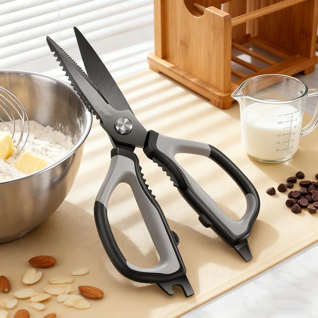 TEMU 【1個】黒いキッチンはさみ、チタンメッキステンレススチール製、家庭用多機能はさみ、地域配送を!バーベキューはさみ、大きな鶏の骨はさみ、ステーキはさみ、鶏肉はさみ、肉骨はさみ