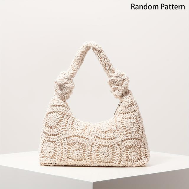 TEMU Pattern Hollow Woven Crochet Women's Handbag, Bohemian Women's Beach Bag, Crochet Set, Beach Essentials, Women's Vacation Wear, Travel Essentials (random Pattern)