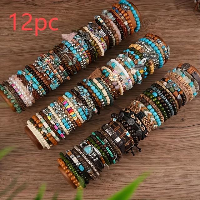TEMU 12pcs/23pcs/49pcs Bohemian Style Bracelet Set, With Synthetic Turquoise, Suitable For Women, Couples, Halloween And Christmas Gifts