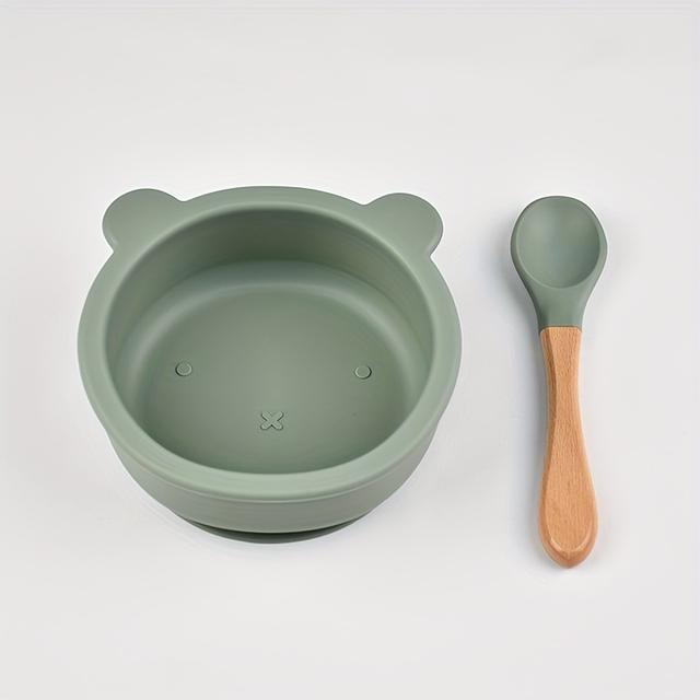TEMU Set Of Feeding Utensils, Including Silicone Suction Bowls And Wooden-handled Spoons For