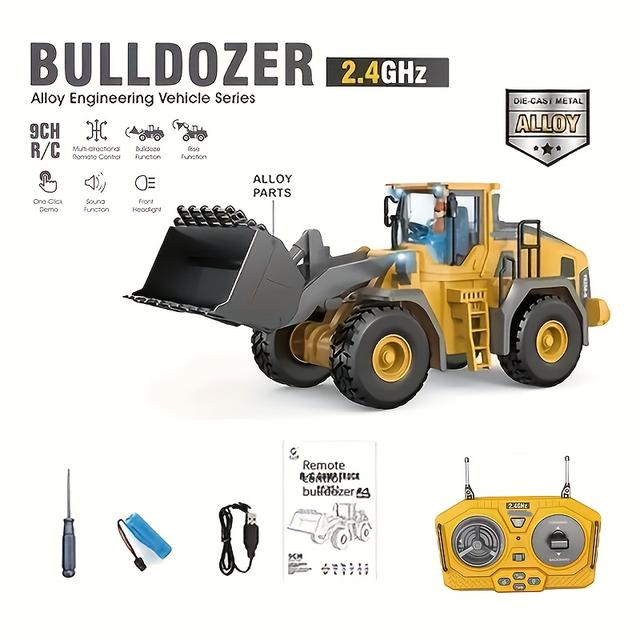 TEMU Alloy-body Rc Crawler Bulldozer Toy - 1:20 Scale 9-channel Heavy-duty Remote Control Vehicle With Dump Truck, Excavator & Loader,, 2.4g/3g/4g/5g Compatible For & Outdoor/ Play