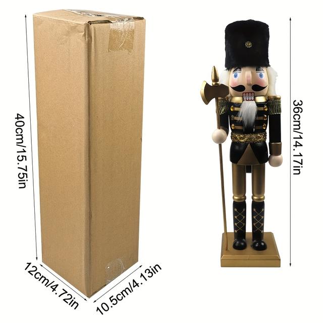 TEMU Klassische Schwarze & Goldene Holz-Nussknackerfigur - Vielseitige Feiertagsdekoration für Zuhause & Büro, Weihnachtssoldat mit Axt-Ornament, Ideal für Weihnachten