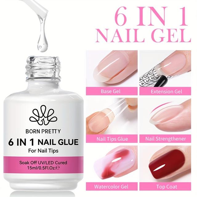 TEMU Born Pretty 15ml /led 6in 1 Nail Glue Gel For Acrylic Nails Soak Off Extension Nail Gel False Nail Tips Gel