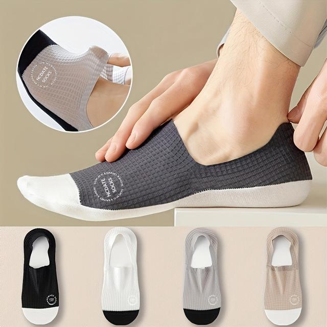 TEMU 4 Pairs Of Men's Summer Thin Waffle Pattern Sweat-absorbing And Breathable Anti-slip Heel Sports Business Casual Boat Socks