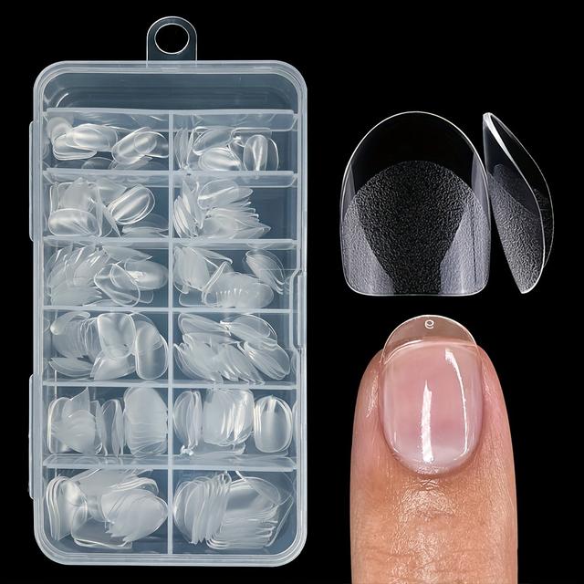 TEMU 120pcs Box Of Semi-closed Short Round-tip Full-coverage Nails, Transparent Oval Shape, Short Length, Glossy Surface, Suitable For False Nail Stickers For