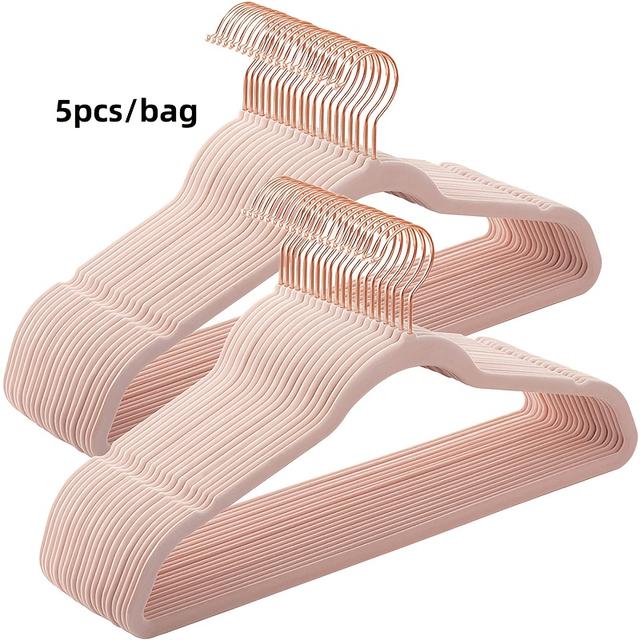 TEMU 5pcs High-quality Stainless Steel Clothes Hangers | Anti-slip, Heavy-duty, Fashionable Rose , Flocked Pink Finish, Space-saving Design
